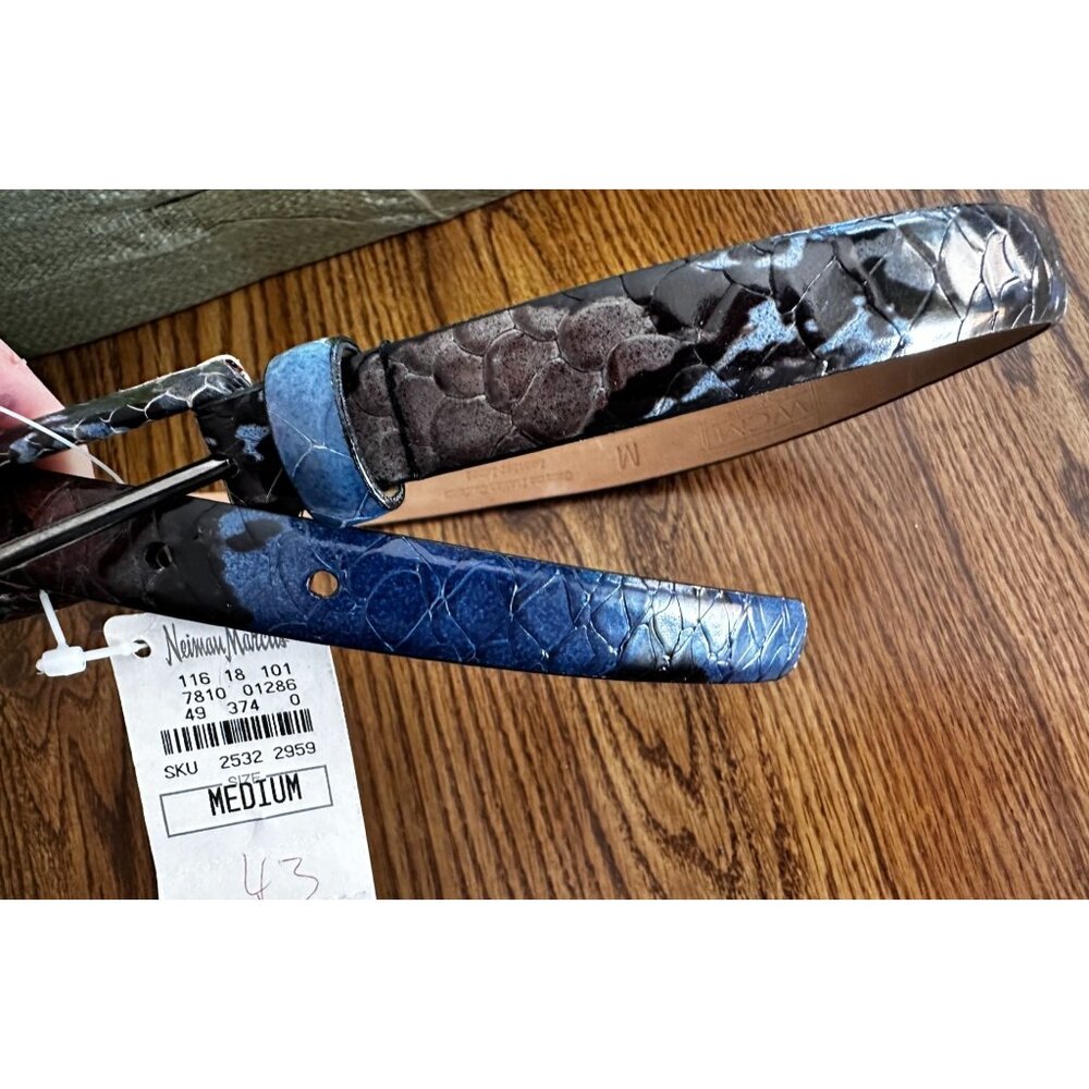 Vintage WCM New York snakeskin / python belt in blue and black. Real leather. Si - Picture 2 of 6